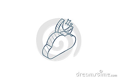 night weather, cloud and moon isometric icon. 3d line art technical drawing. Editable stroke vector Cartoon Illustration