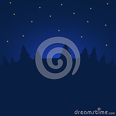 Night winter forest with stars. Stock Photo