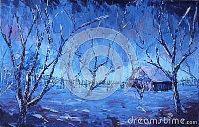 Night winter rural landscape Stock Photo