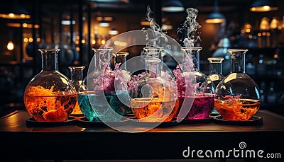 Nightclub bar counter, glass table, whiskey bottle, cocktail celebration generated by AI Stock Photo