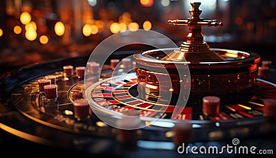 Nightclub gambling spinning roulette wheel, chance, luck, illuminated table generated by AI Stock Photo