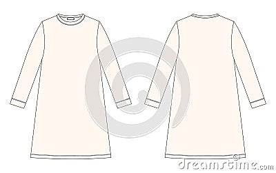 Nightdress technical sketch. Cotton chemise for children. Milk color. Nightgown Vector Illustration