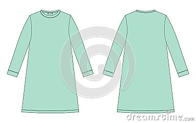 Nightdress technical sketch. Cotton chemise for children. Mint color Vector Illustration
