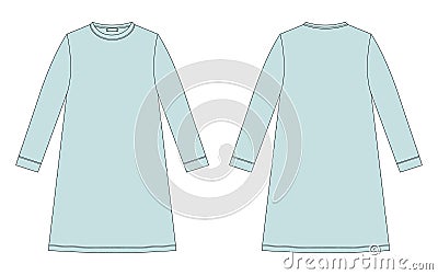 Nightdress technical sketch. Cotton chemise for children. Nightgown. Mint color Vector Illustration