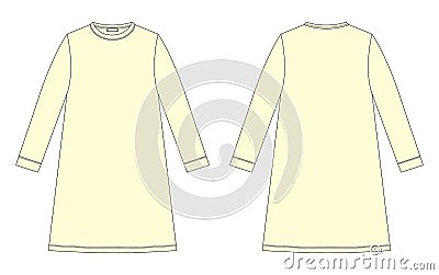 Nightdress technical sketch. Cotton chemise for children. Yellow color Vector Illustration