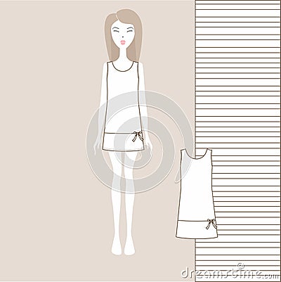 Nightgown, nightie. Summer cotton dress made of jersey. women`s home dress. Vector Illustration