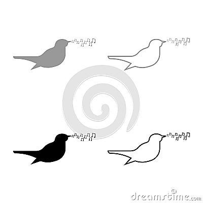 Nightingale singing tune song Bird musical notes Music concept icon outline set black grey color vector illustration flat style Vector Illustration