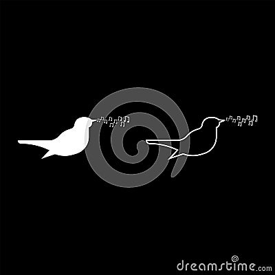 Nightingale singing tune song Bird musical notes Music concept icon outline set white color vector illustration flat style image Vector Illustration