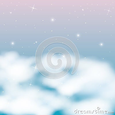 Nightly background with shining clouds and starry night Vector Illustration