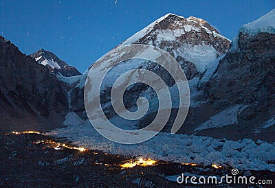 Nightly panoramic view of Mount Everest base camp Stock Photo