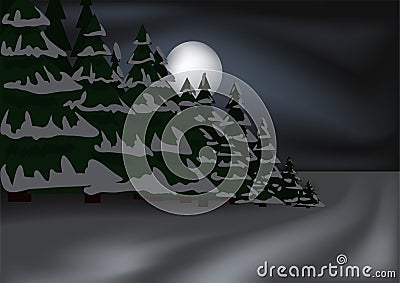 Nightly winter forest Vector Illustration