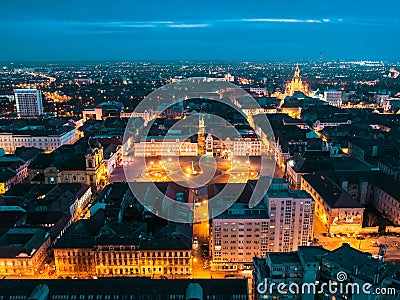 Nightscape of european city Timisoara Editorial Stock Photo