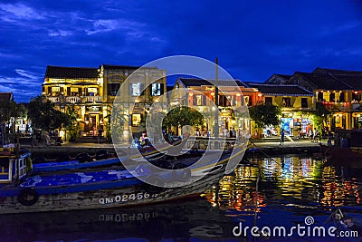 Thu BÃ²n River in Hoi An at night, Vietnam Editorial Stock Photo