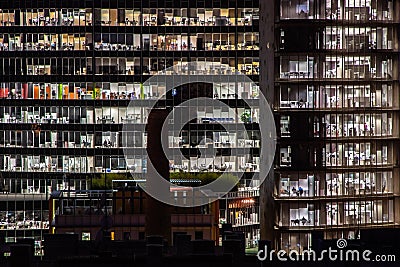 Nightshot of two office buildings in Barcelona, Spain Stock Photo