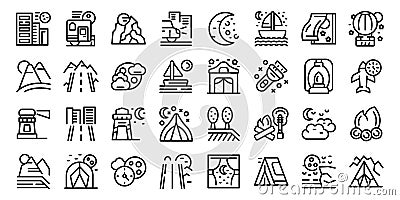 Nighttime adventures icons set outline vector. Night vibes Stock Photo