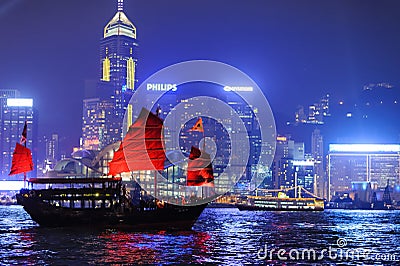 Nighttime city view of the Hong Kong Island Editorial Stock Photo