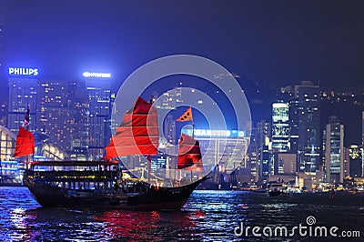 Nighttime city view of the Hong Kong Island Editorial Stock Photo