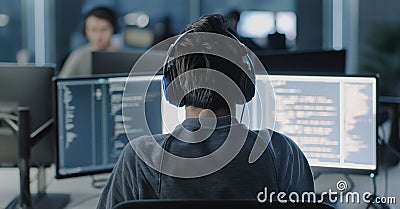 Nighttime Coder Working On Project Stock Photo