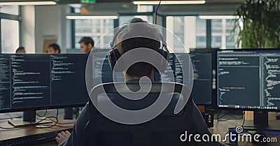 Nighttime Coder Working On Project Stock Photo