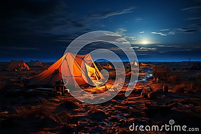Nighttime haven Tent provides shelter as darkness blankets the sleeping world Stock Photo