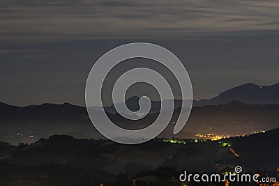 Nighttime hills outside Urbino Italy Stock Photo