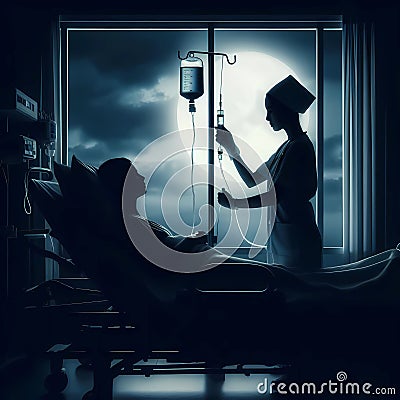 nighttime hospital patient nurse Stock Photo