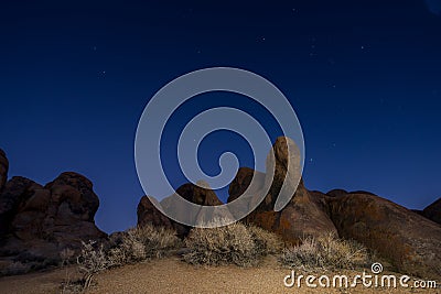 Nighttime image of The Alabama Hills with Stars Stock Photo