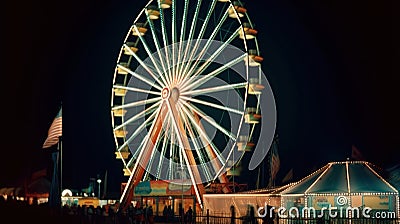 Nighttime Magic, Captivating Ferris Wheel Illuminates Small-Town Circus. Generative AI Stock Photo
