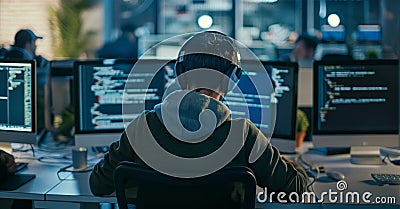 Nighttime Programmer Working Stock Photo