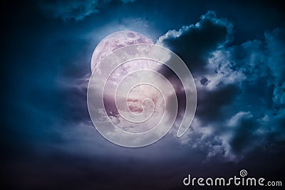 Nighttime sky with clouds and bright full moon with shiny. Stock Photo