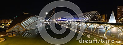 Nighttime View of Valencia`s City of Arts and Sciences Editorial Stock Photo