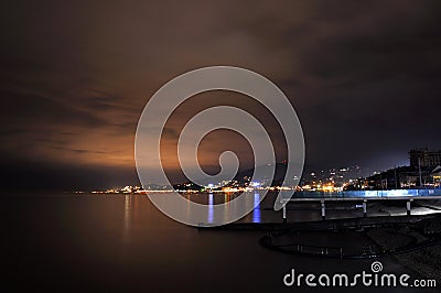 Night view on Black Sea coastline in Adler, Russia Stock Photo