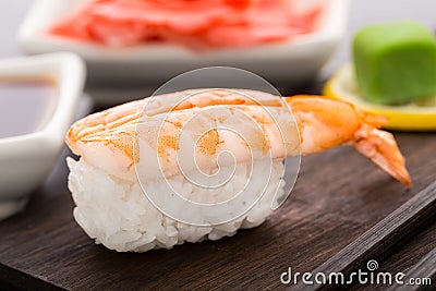 Nigiri sushi with shrimp Stock Photo