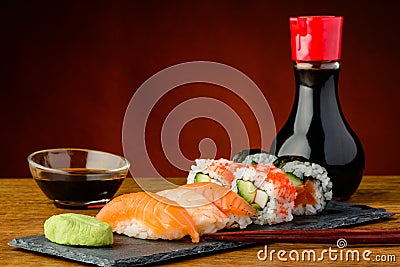 Nigiri, uramaki and futomaki sushi Stock Photo