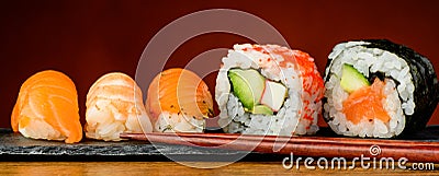 Nigiri, uramaki and futomaki sushi Stock Photo