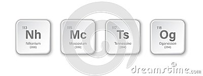 Nihonium, Moscovium, Tennessine and Oganesson Vector Illustration