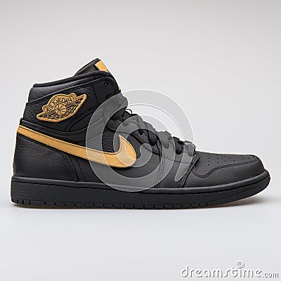 Nike Air Jordan 1 Retro High BHM black and gold sneaker Editorial Stock Photo