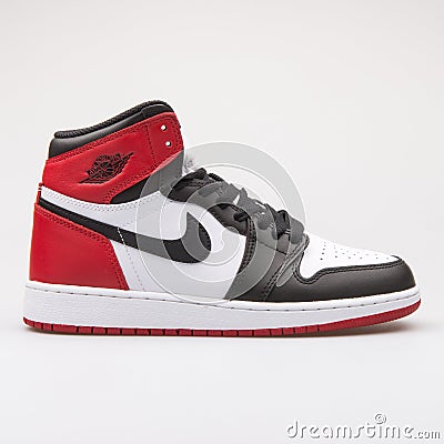 Nike Air Jordan 1 Retro High OG BG white, black and red sneaker Editorial Stock Photo