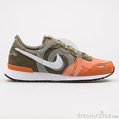 Nike Air VRTX Leather olive green, orange and white sneaker Editorial Stock Photo