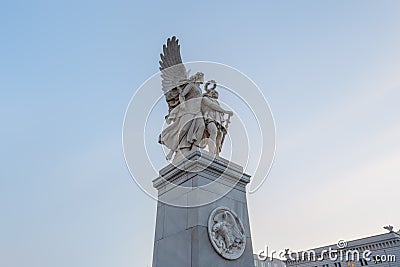 Nike crowns the hero Sculpture at Schlossbrucke Bridge - Berlin, Germany Editorial Stock Photo