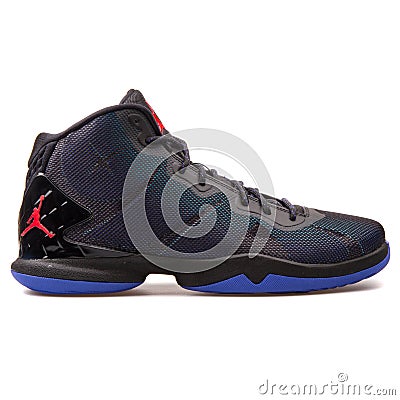 Nike Jordan Super Fly 4 black, blue and purple sneaker Editorial Stock Photo