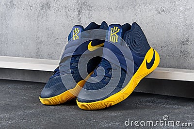 Nike Kyrie 2 Cavs basketball sport shoes. Krasnoyarsk, Russia - May 12, 2017 Editorial Stock Photo