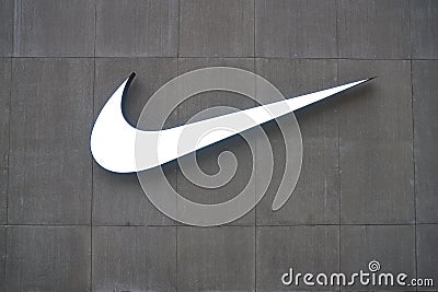 Close up shot of Nike sign seen at UpperHills in Shenzhen Editorial Stock Photo