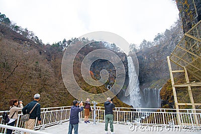 Tourist see and take photo the Kegon waterfall Editorial Stock Photo