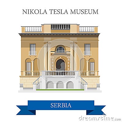 Nikola Tesla Museum Belgrade Serbia flat vector attraction sight Vector Illustration