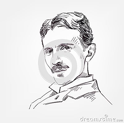 Nikola Tesla vector sketch portrait isolated Editorial Stock Photo