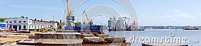 Nikolaev, Ukraine. View of the seaport from the shipyard Editorial Stock Photo