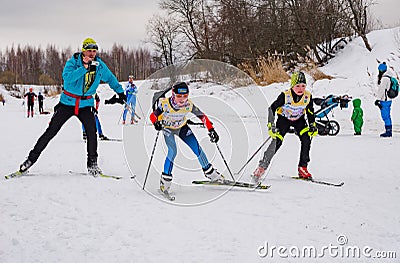 Nikolov Perevoz 2017 Russialoppet ski marathon children`s race Editorial Stock Photo