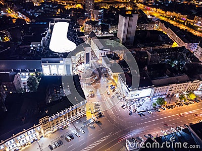 Nikolsky shopping mall, fly night Kharkiv, Ukraine Editorial Stock Photo