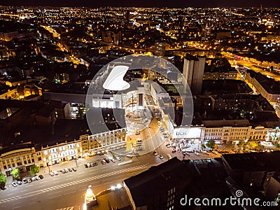 Nikolsky shopping mall, fly night Kharkiv, Ukraine Editorial Stock Photo